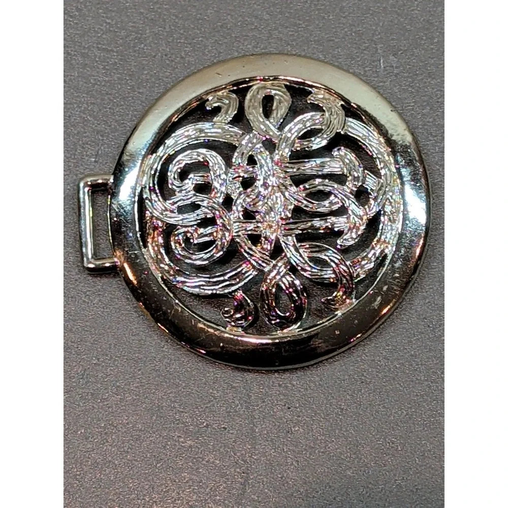 Vtg Silver Tone Filigree Connector Clasp Round Openwork 917 Cloak Sweater 30mm